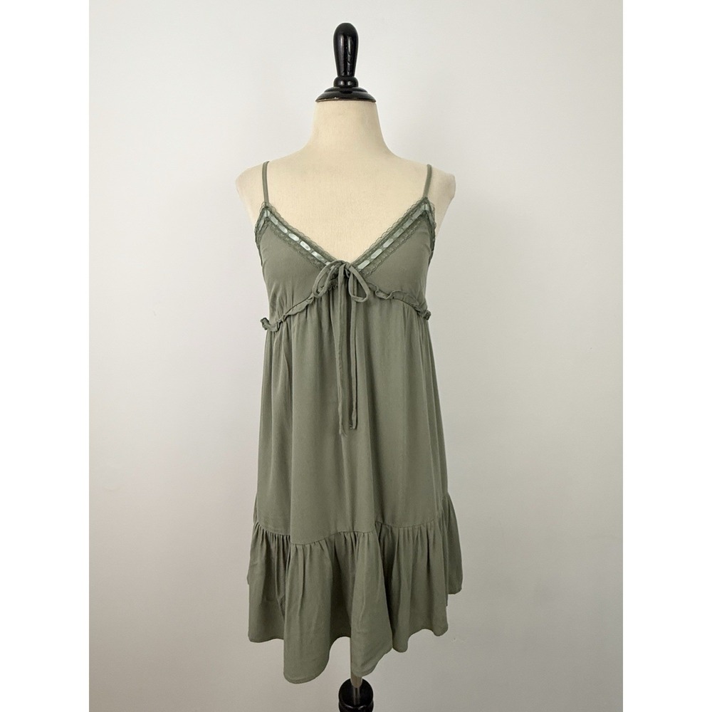 AEROPOSTALE Green Babydoll Smocked TOP S Tank VTG Ruffle Lace Bow Fairy Y2K Boho